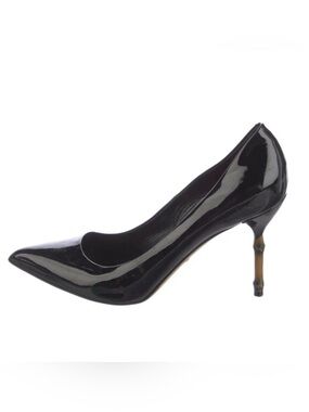 Gucci Bamboo Heel Patent Leather Pumps Black Size 10 IT 40